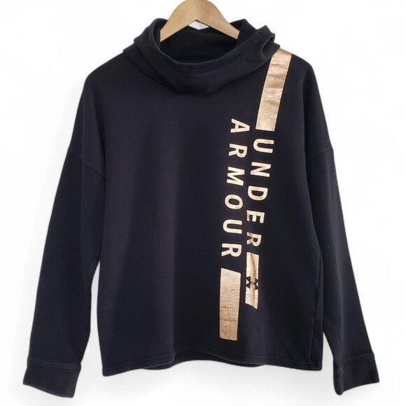 Under Armour Cowl Neck Hoodie Women's Metallic Rose Gold Pullover Spell Out M - Picture 1 of 8